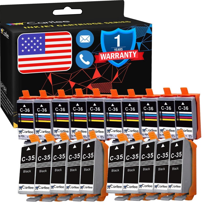 Cartlee Compatible Ink Cartridge Replacement for Canon PGI-35 CLI-36 High Yield Ink Cartridges for PIXMA iP100, PIXMA iP110 (10 Black, 10 Color) - Image 1